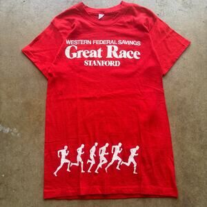 Vintage 80's Western Federal Savings Great Race Stanford Red White Shirt Sz M